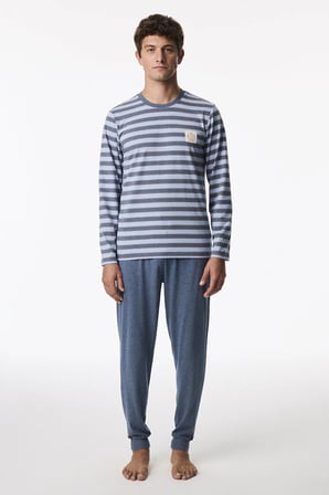 Erkek Blue Weekend Çizgili Uzun Kollu Jogger Pijama Takımı