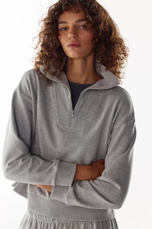 gri yarım fermuarlı şardonlu sweatshirt