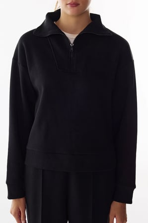 siyah yarım fermuarlı şardonlu sweatshirt