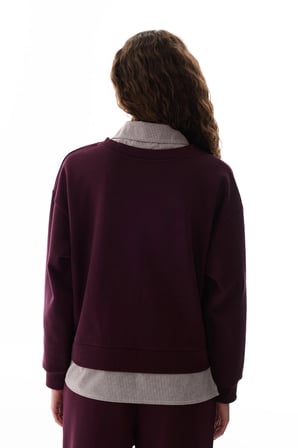 Bordo Gömlek Katmanlı Polo Yaka Sweatshirt