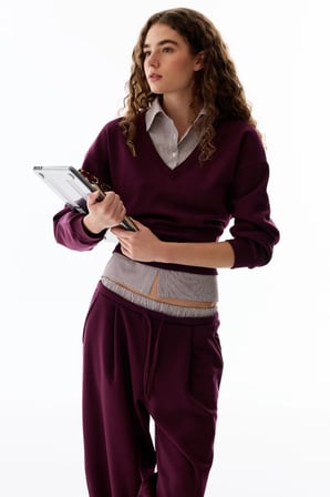 Bordo Gömlek Katmanlı Polo Yaka Sweatshirt