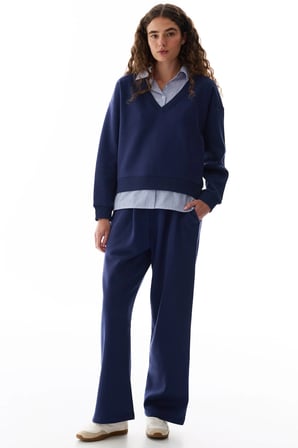 Lacivert Gömlek Katmanlı Polo Yaka Sweatshirt