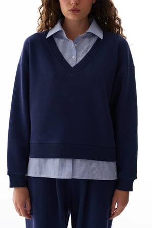 Lacivert Gömlek Katmanlı Polo Yaka Sweatshirt