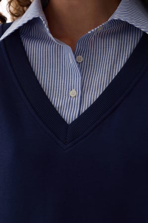 lacivert gömlek katmanlı polo yaka sweatshirt