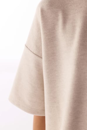 Bej Melanj Sıcak Tutan Kısa Kollu Oversize Bluz