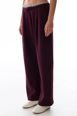 Bordo Katmanlı Geniş Paça Pantolon