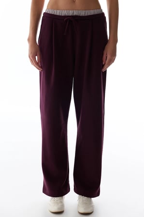 Bordo Katmanlı Geniş Paça Pantolon