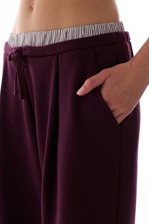Bordo Katmanlı Geniş Paça Pantolon