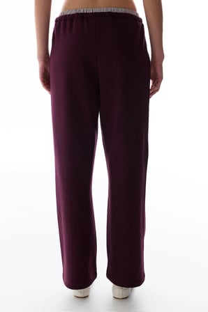 Bordo Katmanlı Geniş Paça Pantolon