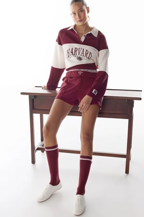 Bordo Harvard Şerit Detaylı Retro Şort
