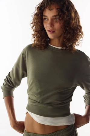 haki oversize bisiklet yaka sweatshirt