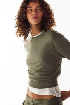 haki oversize bisiklet yaka sweatshirt
