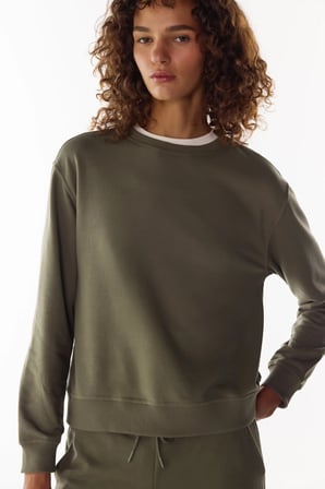 haki oversize bisiklet yaka sweatshirt