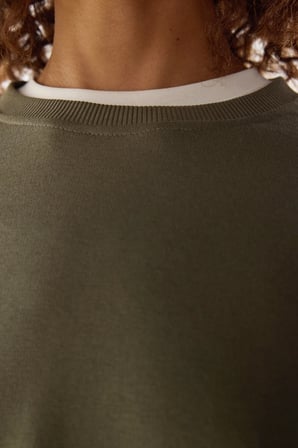 haki oversize bisiklet yaka sweatshirt