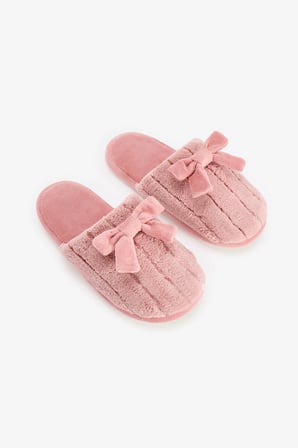 Pembe Tüylü Fiyonklu Terlik