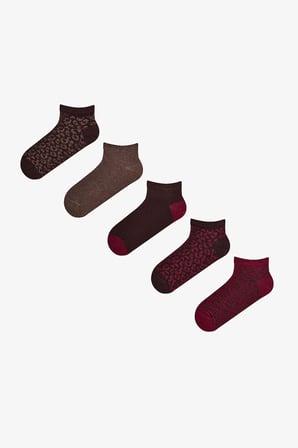 Bordo Kahverengi Leopar Everyday 5 Çift Patik Çorap