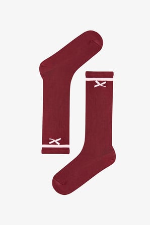 Bordo Collage Bowtie Çizgili Pamuklu Pantolon Çorap