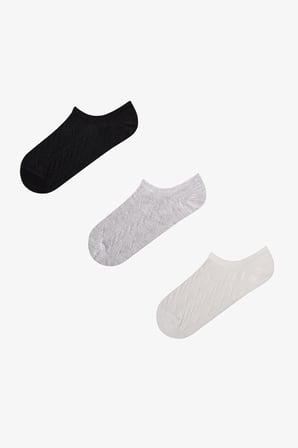 Siyah Beyaz Diamond Jakarlı Pamuklu 3 Çift Sneaker Çorap