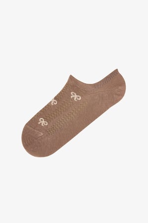 Kahve Ribbon Jakarlı Fiyonk Desenli Pamuklu 3 Çift Sneaker Çorap