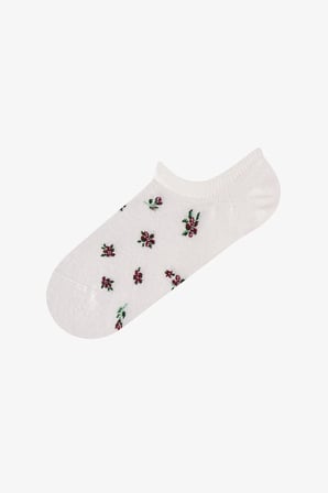 Beyaz Pembe Soft Garden Çiçek Desenli Pamuklu 3 Çift Sneaker Çorap