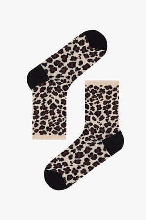 Bordo Bej Relax Leopar Pamuklu 3 Çift Soket Çorap