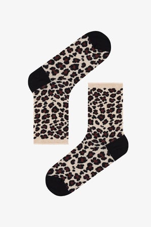 Bordo Bej Relax Leopar Pamuklu 3 Çift Soket Çorap