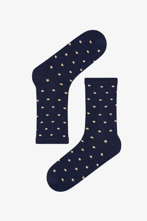 Lacivert Gri Melanj Gold Dotty Puantiye Desenli Pamuklu Simli 3 Çift Soket Çorap