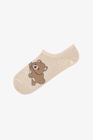Kahve Pembe Lovely Bear Pamuklu 3 Çift Sneaker Çorap