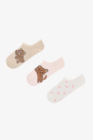Kahve Pembe Lovely Bear Pamuklu 3 Çift Sneaker Çorap