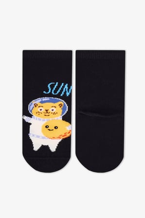 Erkek Çocuk Siyah Stellar Cats Kedi Desenli Pamuklu 4 Çift Soket Çorap