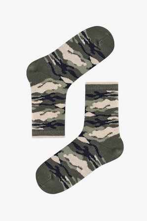Erkek Çocuk Yeşil Camo Kamuflaj Desenli Pamuklu 4 Çift Soket Çorap