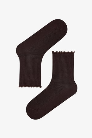 Kahve Bej Classy Fırfırlı 2 Çift Soket Çorap