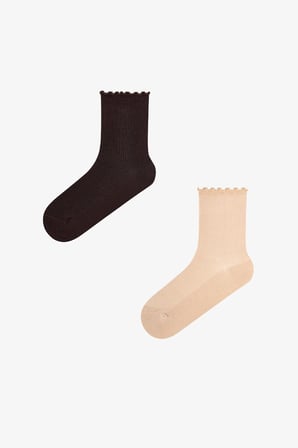 Kahve Bej Classy Fırfırlı 2 Çift Soket Çorap