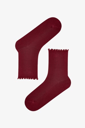 Bordo Duman Classy Fırfırlı 2 Çift Soket Çorap
