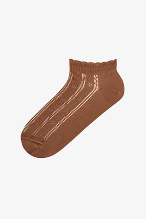 Kahve Bej Browny Colosio Ajur Desenli Pamuklu Fırfırlı 3 Çift Patik Çorap