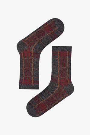Bordo Siyah Vintage Lace Çizgili Pamuklu 2 Çift Soket Çorap
