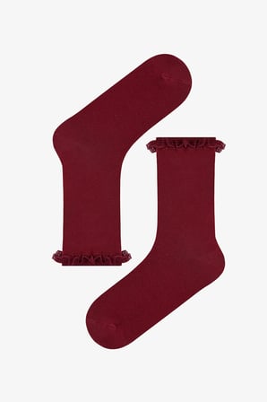 Bordo Siyah Vintage Lace Çizgili Pamuklu 2 Çift Soket Çorap