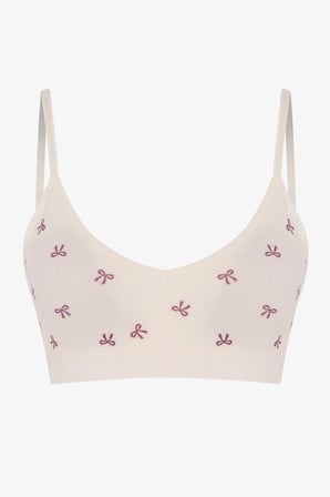 Ekru Ajur Desenli Çıkarılabilir Pedli Dikişsiz Bralet