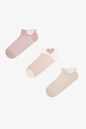 Bej Soft Heart Pamuklu 3 Çift Patik Çorap