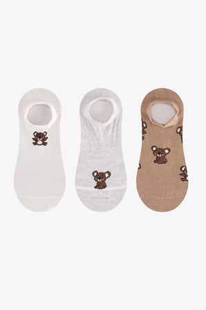 Kahve Little Bear 3 Çift Sneaker Çorap