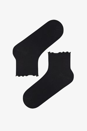 Gri Siyah Beyaz Ribbon Fırfırlı Fiyonk Desenli 3 Çift Soket Çorap