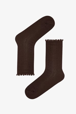 Kahve Siyah Fırfırlı Örme Pamuklu 2 Çift Soket Çorap
