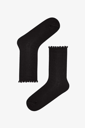 Kahve Siyah Fırfırlı Örme Pamuklu 2 Çift Soket Çorap