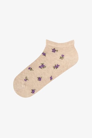 Beyaz Lila Tiny Bloom Çıtır Çiçek Desenli 5 Çift Patik Çorap