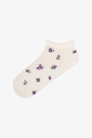 Beyaz Lila Tiny Bloom Çıtır Çiçek Desenli 5 Çift Patik Çorap