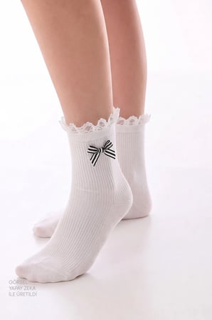Marsmelov Zebra Bowtie Pamuklu Soket Çorap