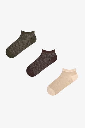 Kahve Siyah Parlak Pattern Pamuklu Simli 3 Çift Patik Çorap