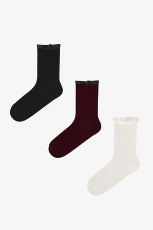 Bordo Siyah Tül Pamuklu 3 Çift Soket Çorap