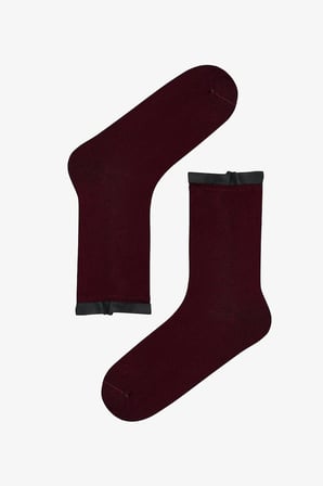 Bordo Siyah Tül Pamuklu 3 Çift Soket Çorap
