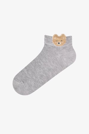 Beyaz Gri Pembe Cute Teddy Bear Pamuklu 3 Çift Patik Çorap